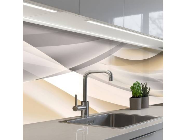KitchenYeah crédence de cuisine Design Abstrait Vagues Beige 250x80cm