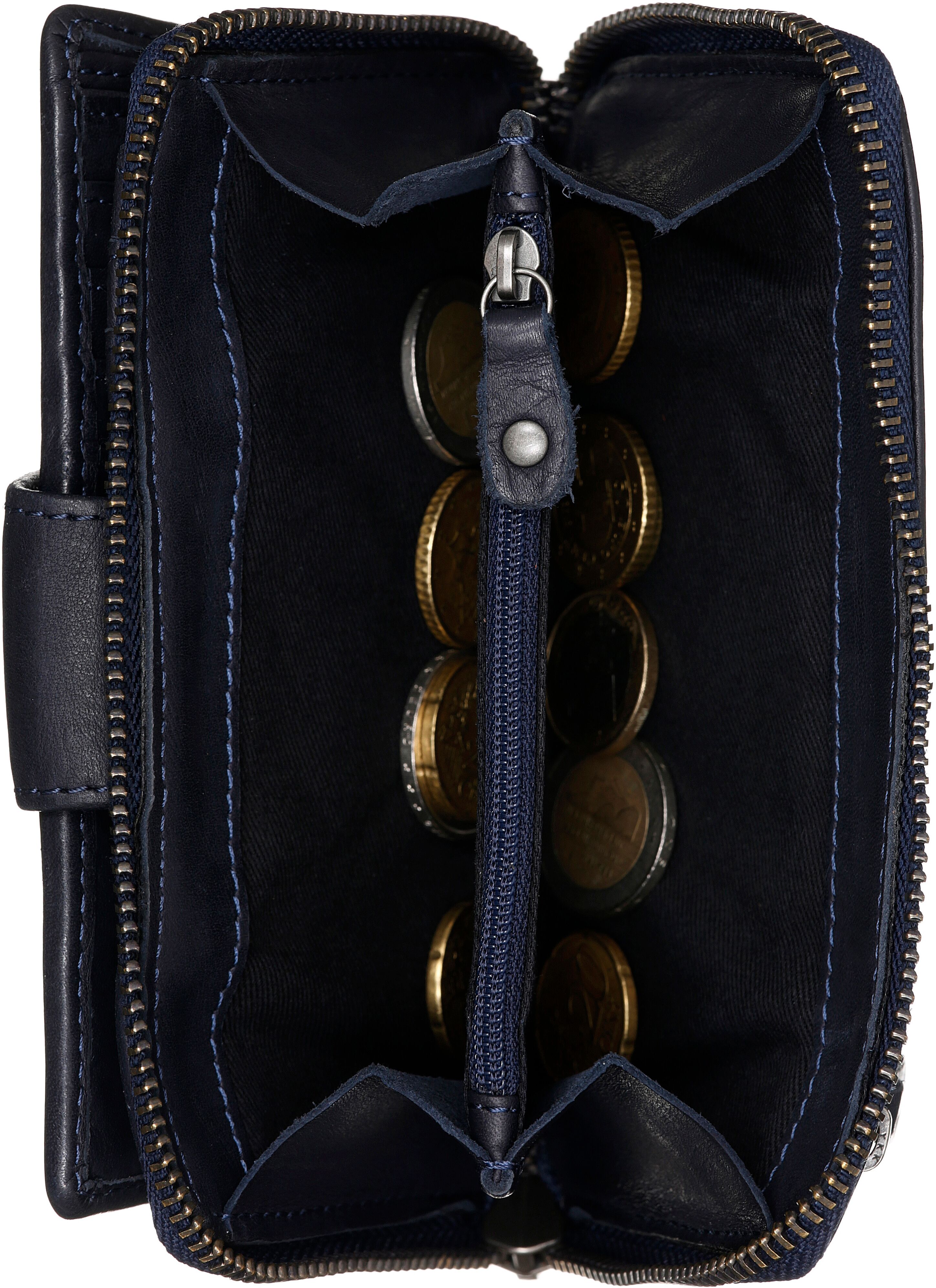 Geldbörse HARBOUR 2ND "Linn", Damen, blau (navy), Rindsleder, washed, Kleinlederwaren Geldbörse, Unisex Geldbeutel, Portemonnaie mit RFID-Technologie navy Einheitsgröße
