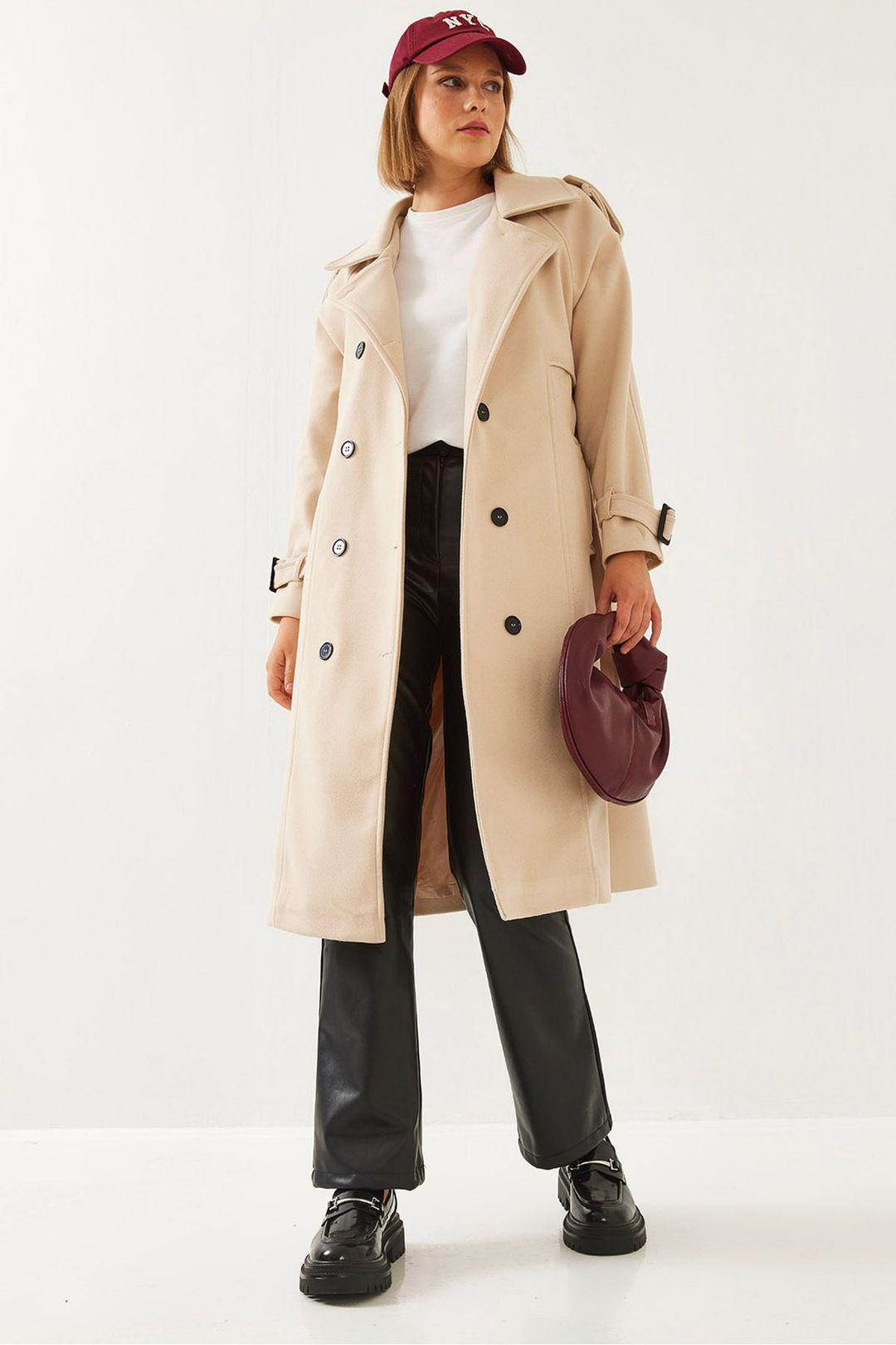Tweed Lange Jas met Jacketkraag