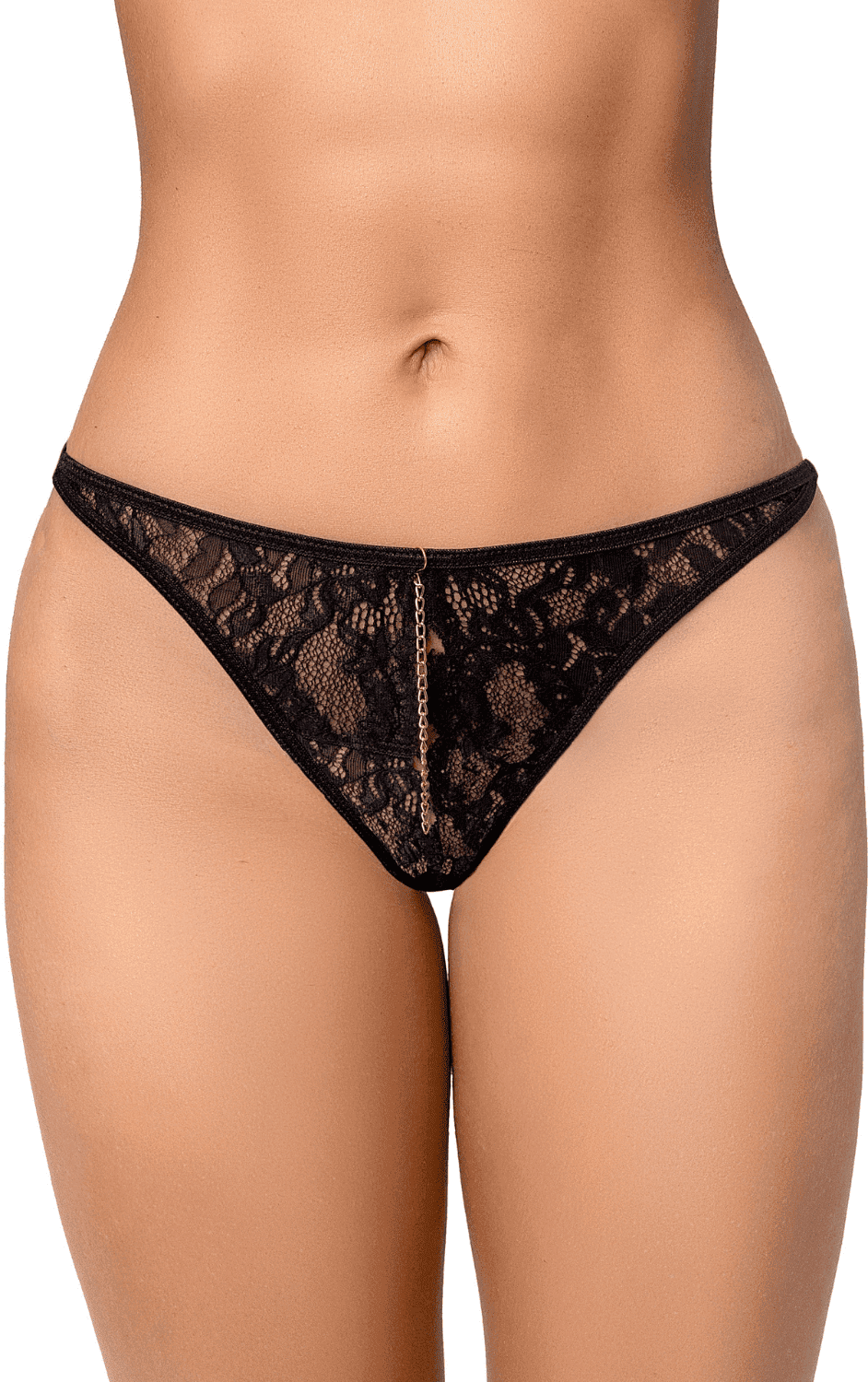 Mapalé String sexy noir en dentelle avec chaînes