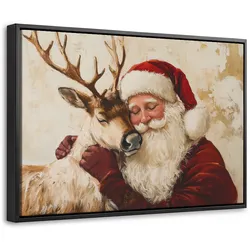 LEINWAND Bilder mit Rahmen - Weihnachtsmann - Rentier - Weihnachten - 60x40