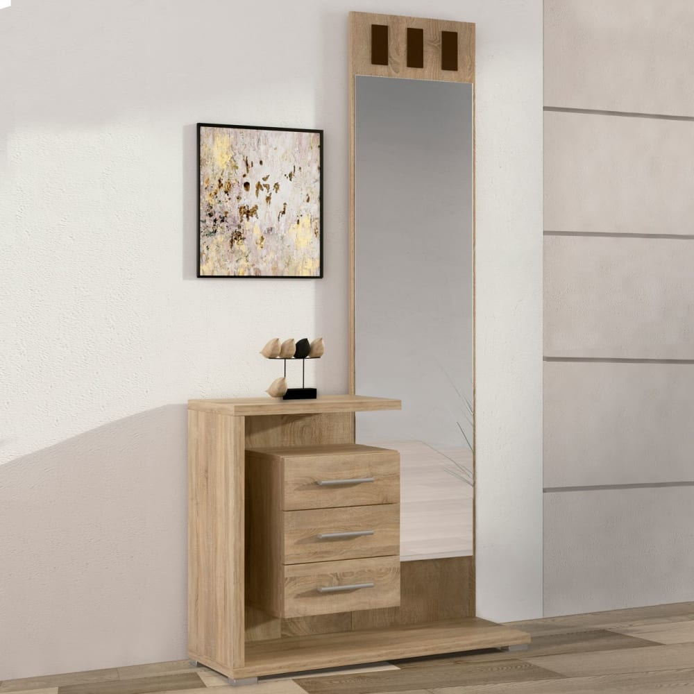 duehome Mueble de recibidor con cajonera y espejo 85 cm melamina cambria