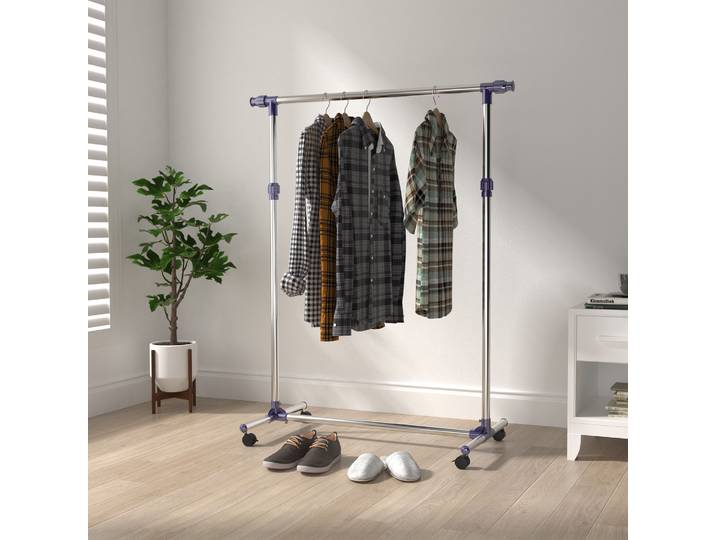 HOMCOM Portant Vêtements Acier Inox à Roulettes 25kg