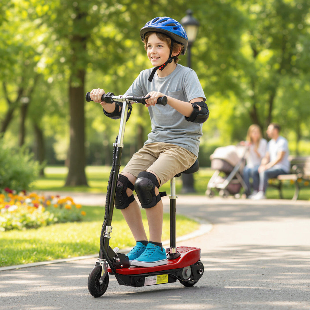 HOMCOM Foldable Powered Scooter 120W with Adjustable Handle and Brake, Red