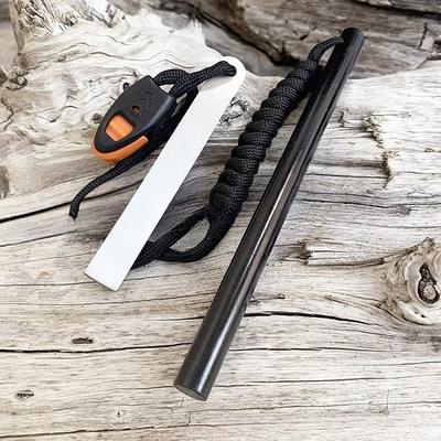 Inspire Daily Merch Survival Fire Starter Kit With Flint Rod Whistle & Steel Scraper For Camping black
