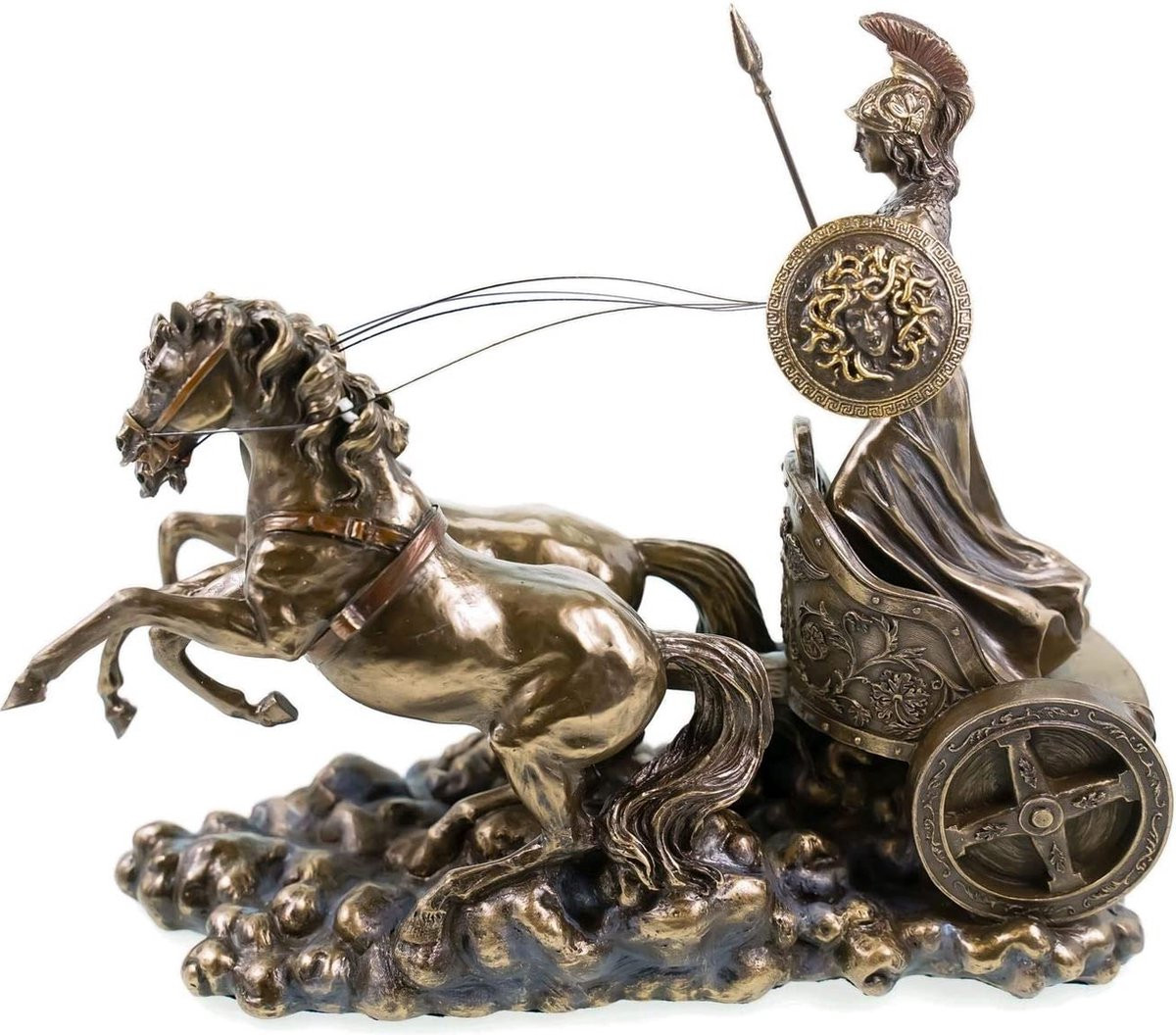 MadDeco Athena in strijdwagen - Bronskleurig beeldje van polystone