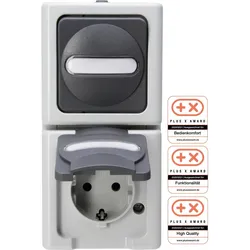 Kopp 130856009 BLUE ELECTRIC - Aus-/Wechselschalter-Steckdosenkombination, Farbe: grau