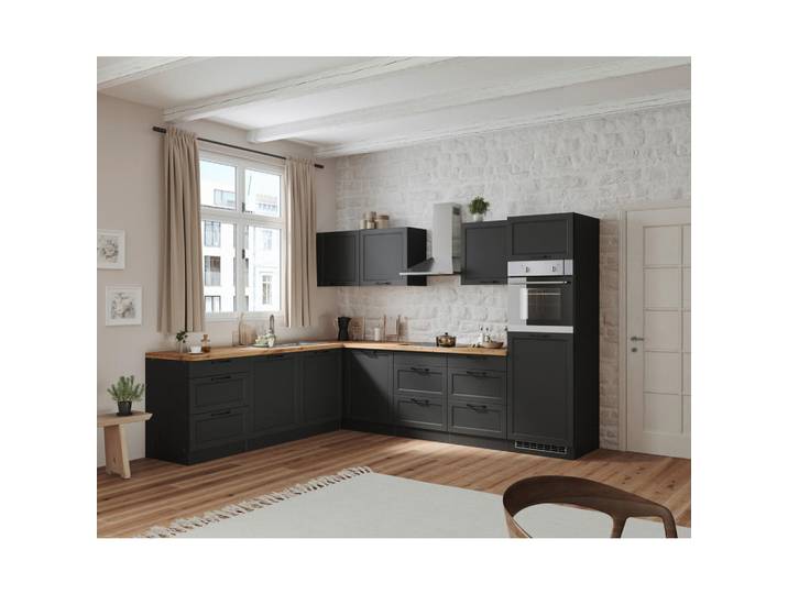 Held Eckküche, Grau, Eiche Wotan, 8 Schublade(n) Schubladen, seitenverkehrt montierbar, L-Form, nur wie online abgebildet bestellbar, 240x300 cm, Made in Germany, höhenverstellbare Füße, Küchen, Eckküchen, Eckküchen ohne Geräte