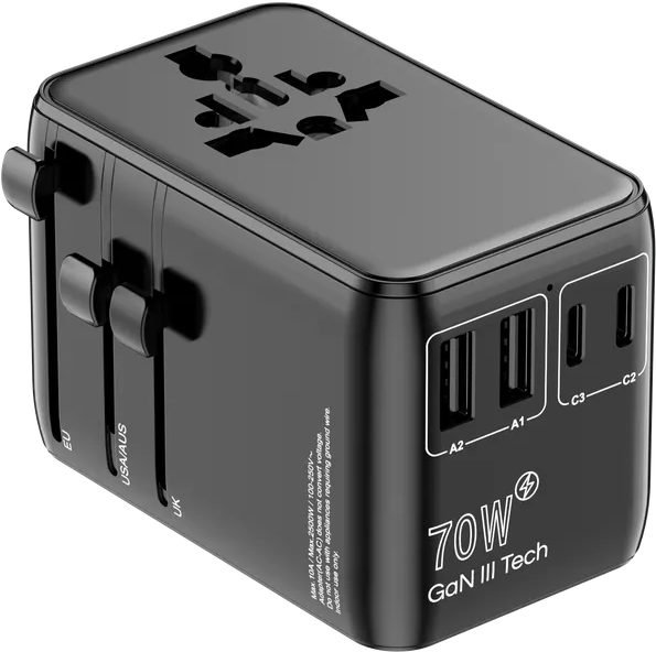 Greenmind 2 X Usb-A & 3 X Usb-C Travel Adapter 70w Usb-A/usb-C Sort