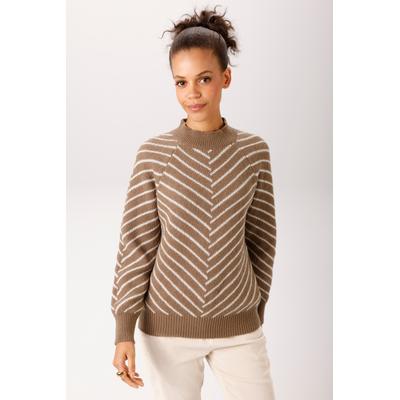 Strickpullover ANISTON CASUAL, Damen, Gr. 34, braun (braun, wollweiß), Strick, Obermaterial: 100% Polyester, Jacquardmuster, gestreift, lässig geschnitten hüftlang, Raglanärmel Rippstrickbündchen, Pullover Strickpullover, im extravaganten...