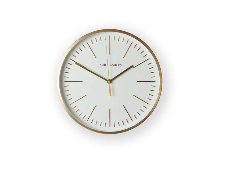 Laura Ashley Wanduhr Glenn 30.5cm, Goldfarben, Weiß, Metall, Glas, Kunststoff, Uni, Rund, 30.5x1x30.5 cm, Dekoration, Uhren, Wanduhren