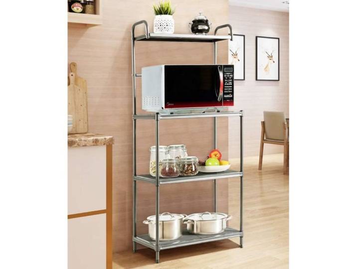 GIANTEX Éagère de Rangement sur Pied à 4 Niveaux Support de Four à Micro-ondes avec Éétagères en Treillis Métallique