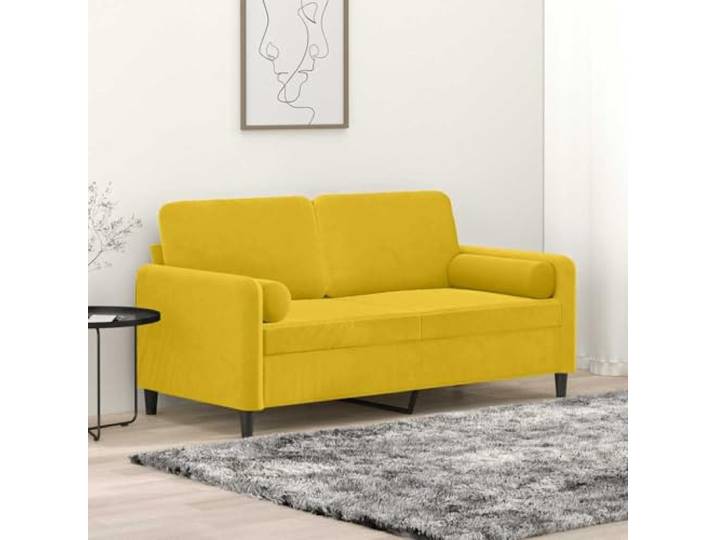 HEFZGDB Modernes 2-Sitzer-Sofa mit Zierkissen 140 cm Gelb Samtstoff Abnehmbare Bezüge Robustes Metallgestell Bequem Polsterung Wohnzimmer Möbel