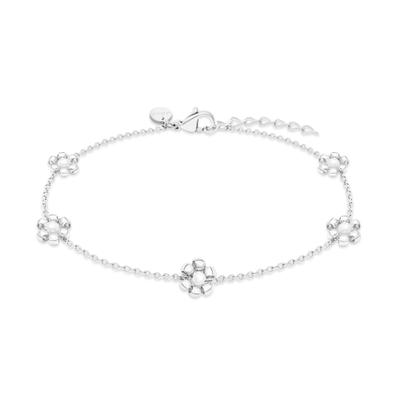 Armband S.OLIVER "Flower, Blüten-Design", silber (edelstahlfarben, weiß), Armbänder, Damen, 21cm, Edelstahl Perlen, Edelstahl, Perlen, Armband, mit Perle (imitiert)