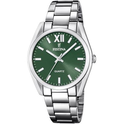 Quarzuhr FESTINA "Boyfriend Collection", silber (silberfarben, dunkelgrün, dunkelgrün), Armbanduhren, Damen, silberfarben, Quarzuhr, Armbanduhr, Damenuhr, Edelstahlarmband