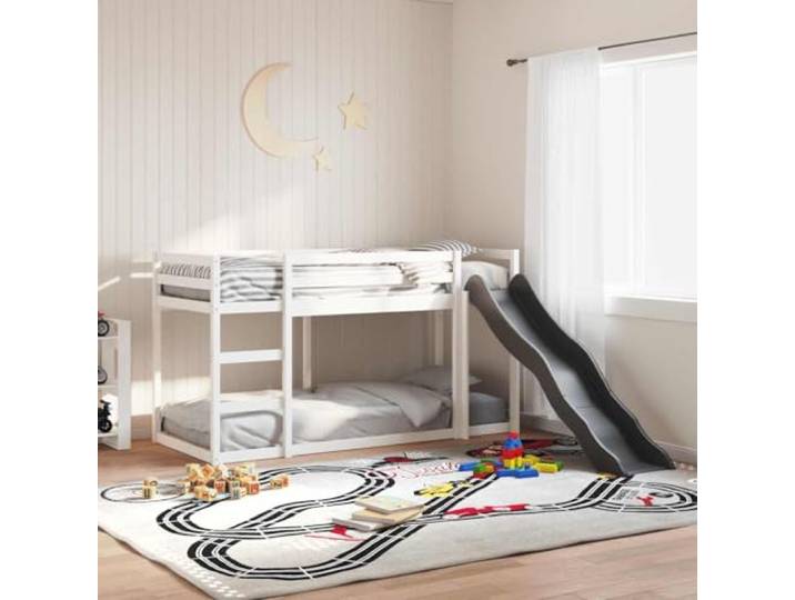 QZZCED Etagenbett aus Holz mit Rutsche und Leiter, Kinderbett mit 4 Sicherheitsgeländern, robuste Struktur aus massivem Kiefernholz, inklusive Wandbefestigung