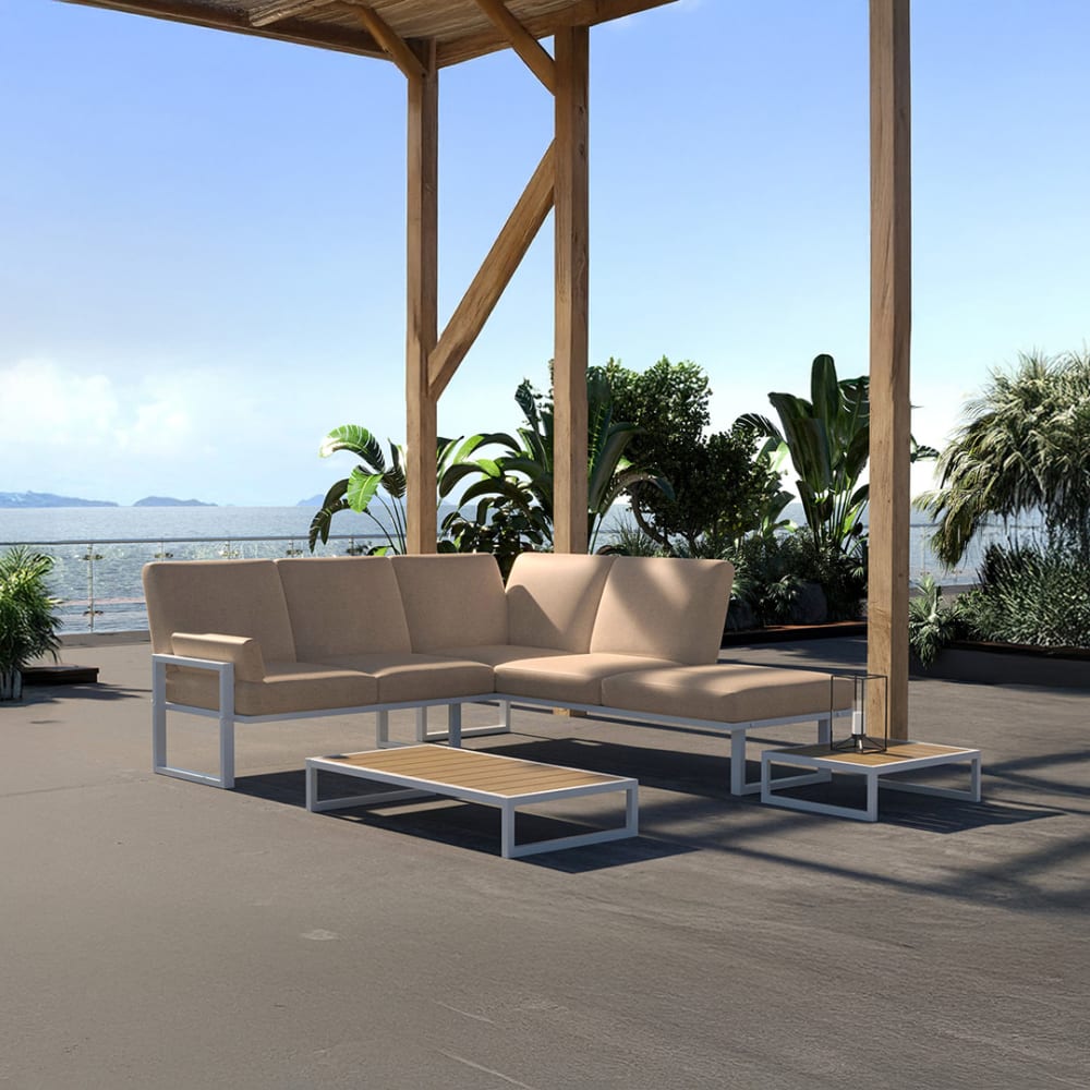 Mesonica Canapé panoramique cappucino - cadre blanc Taupe 216x88x205cm
