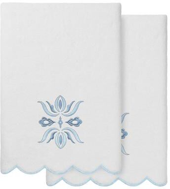 Authentic Hotel and Spa 100% Turkish Cotton FLOWER CREST Scallop Embellished Towel Collection