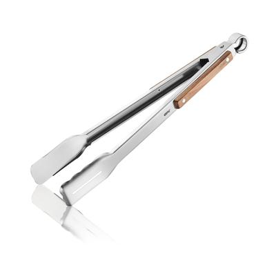 Grillzange GEFU "SERINO", silberfarben, braun, B:4cm H:4,3cm L:42,5cm, Edelstahl, Holz, Küchenzangen, Verrieglungsmechanismus mit integrierter Öse zum Aufhängen