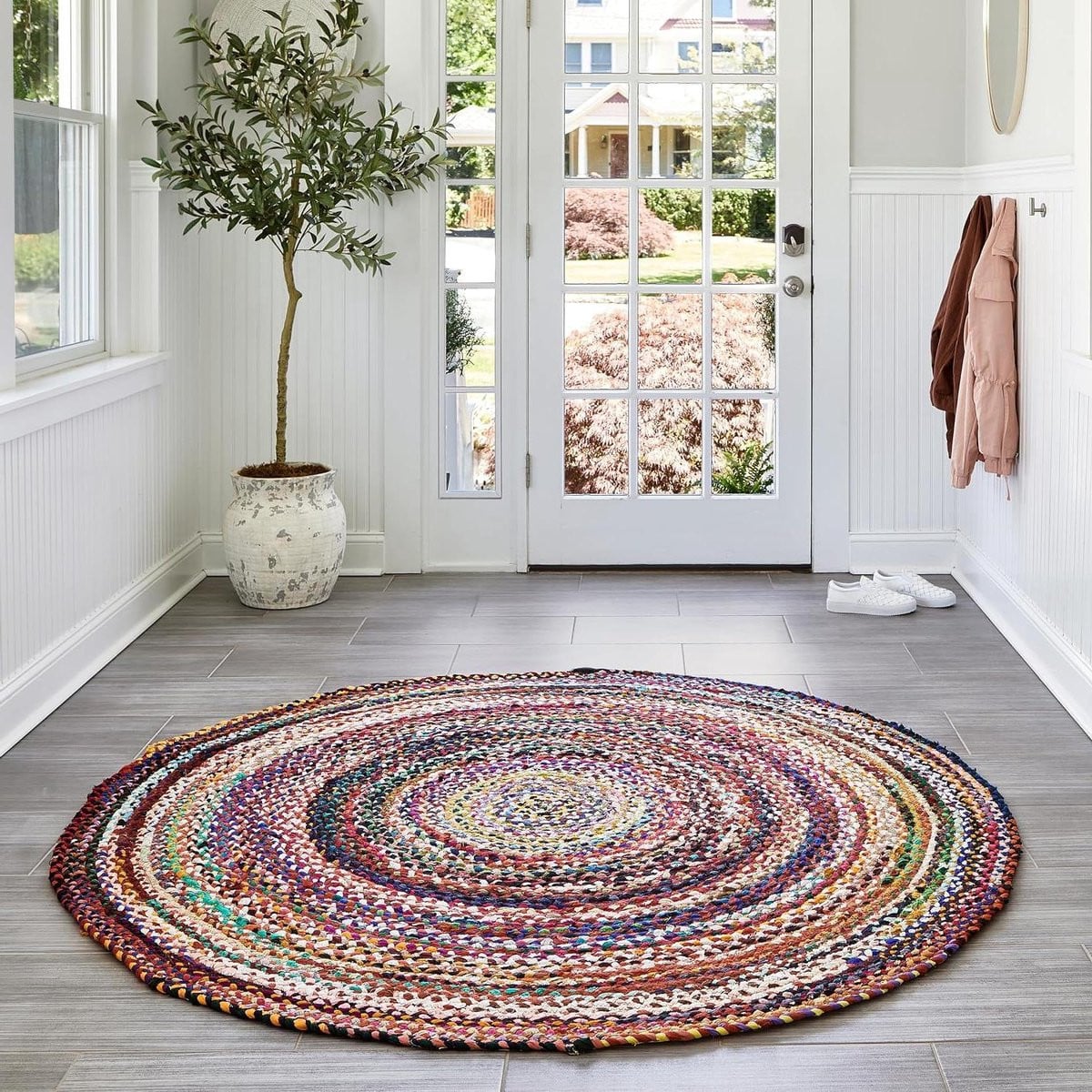 Handgeweven Boho Katoenen Vloerkleed Rond - Multicolor - Diameter: 183 cm