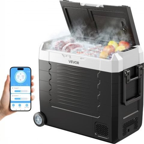 VEVOR Compressor Koelbox 55 liter, Autokoelkast met App-bediening en 2 Temperatuurzones, Zwart