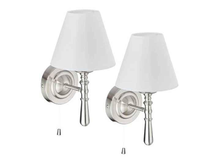 Relaxdays Wandlampe mit Schirm, 2er Set, Zugschalter, Flur & Wohnzimmer, E14, Stoff, Metall, HBT: 28x16x19 cm, Farbwahl