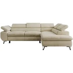 ECKSOFA PABLO L Beige Velvet - Rechts Seite mit T25 Topper