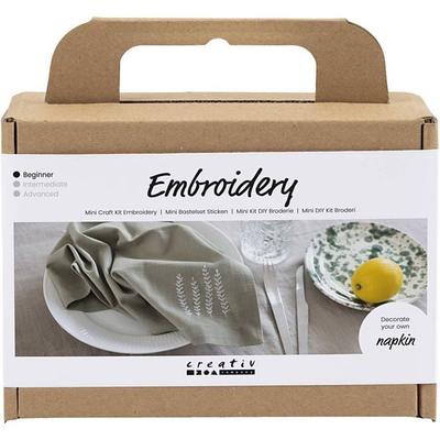 Creativ Company DIY Sets Sticken & Nadelstanzen Mini Kreativ Set Sticken, Staubgrün, Serviette, Kreativ Box