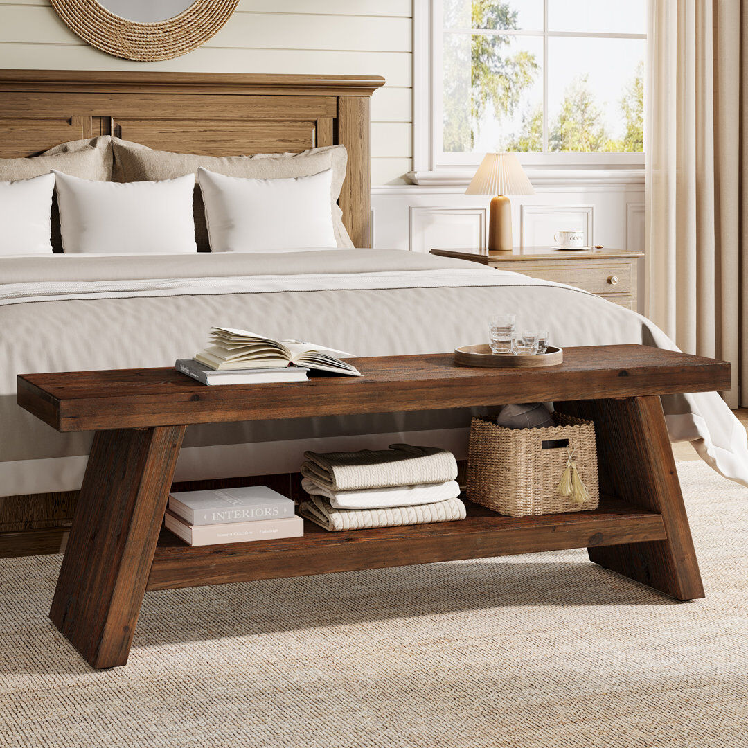 Blue Elephant Solid Wood Storage Bench Dark Brown 45cm H X 120cm W X 35cm D