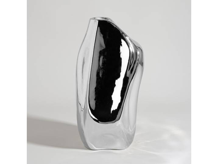 Versilberte Steingutvase, H 34 cm