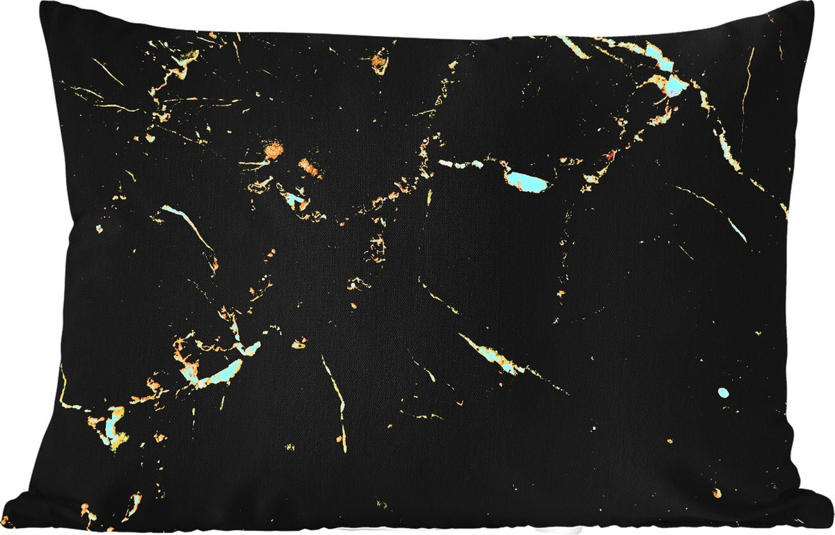 Weerbestendige buitenkussens met marmerprint in zwart, kalk en goud, 60 x 40 cm