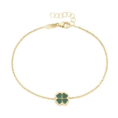 Armband LUIGI MERANO "Kleeblatt-Mittelteil mit Malachit, Gold 375", grün, Armbänder, Damen, 18cm, Gelbgold 375, Armband