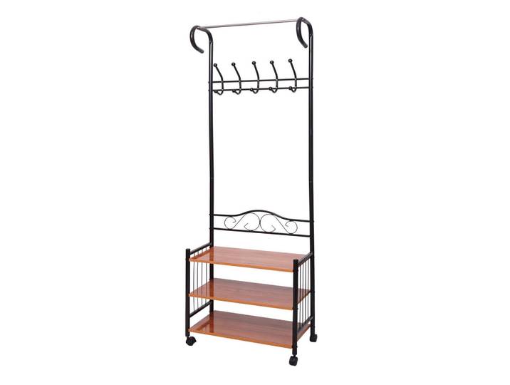 MCW Metall-Garderobe Schwarz, Metall, Altholz, 65x186x34 cm, Garderobe, Garderobenständer