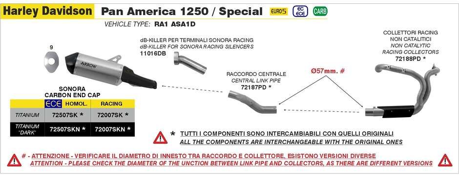 Arrow Collettori Racing non catalitici Harley-Davidson Pan America taglia un