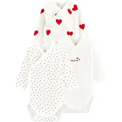 Petit Bateau 3er-Pack Wickelbodys langarm Herzen, mehrfarbig, 68