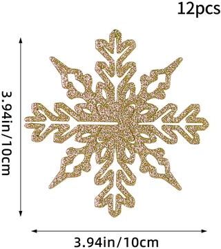 Modern Mode Marketplace Christmas Venue Decoration, Pink Glitter Plastic Snowflake, Winter Party Supplies, Ornaments For Home, Tree Pendant golden Type A 12pcs