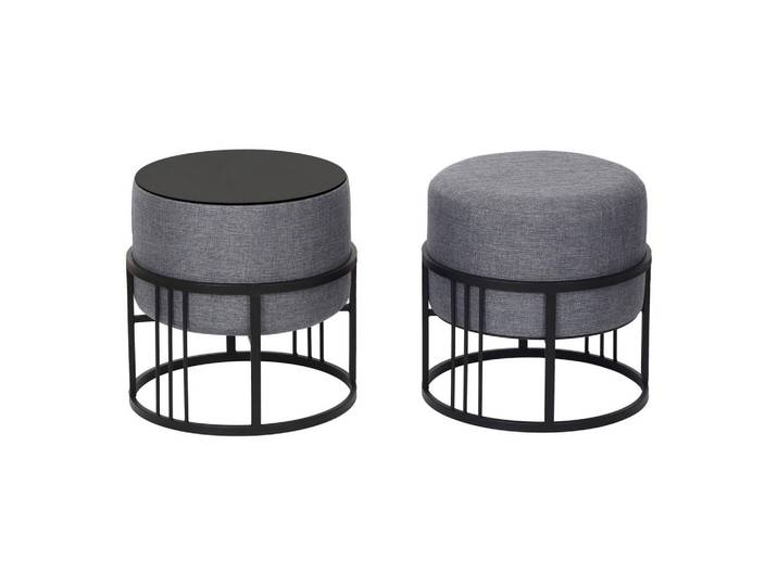 [en.casa] Hocker-Set 2-Tlg. Tas, Dunkelgrau, Metall, Rund, 38x38x38 cm, Wohnzimmer, Sessel, Hocker, Sitzhocker