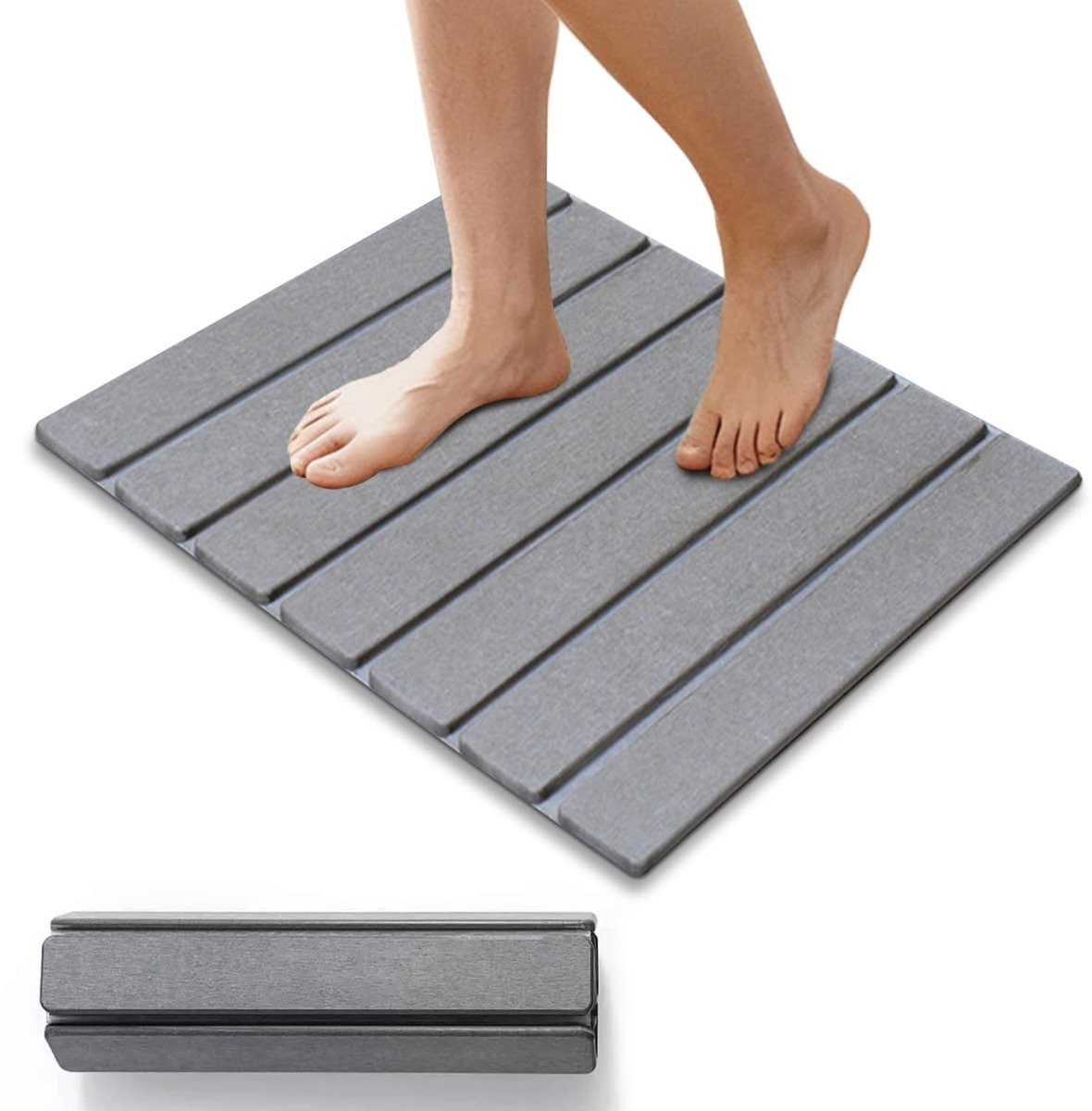 Omgoods Opvouwbare Antislip Badmat van Diatomeeënaarde Lichtgrijs 30x40 cm