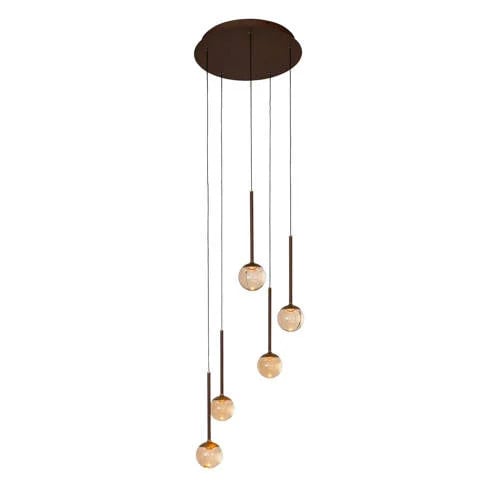 Lucide Calina Design Hanglamp met 5 Amber Bollen, Dimbare LED, Amber