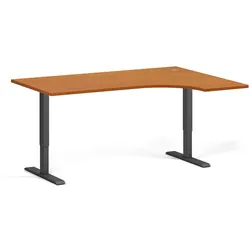 Höhenverstellbarer Schreibtisch, 2 Motoren, 74-121 cm, Ecke L/R, Tischplatte 160x120 cm, schwarzes Metallgestell, Kirsche