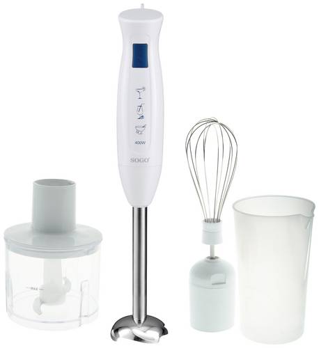 SOGO Human Technology Stabmixer 400W mit Messbecher, mit Zerkleinereraufsatz, Schneebesenaufsatz Weiß