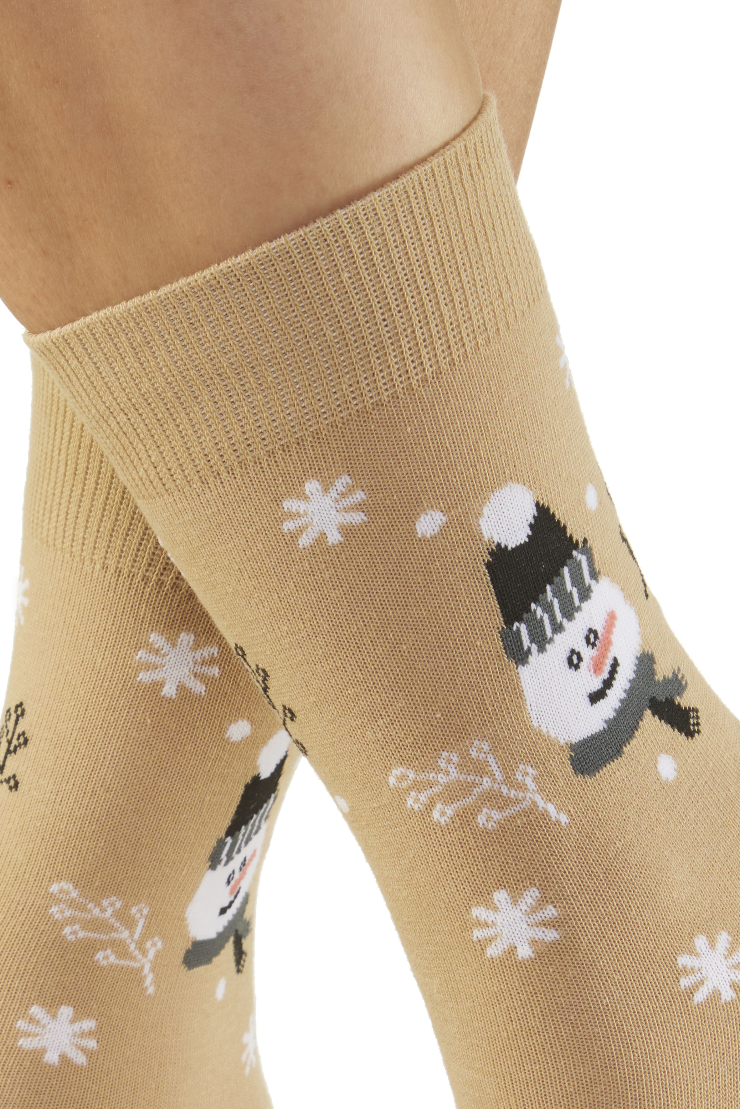 Basicsocken H.I.S "Damen Weihnachtssocken", Damen, Gr. 39-42, beige (2x dunkel beige, 1x hell beige), Baumwollmischung, gemustert, elastisch, Socken Basicsocken, mit lustigen Weihnachtsmotiven 2x dunkel beige, 1x hell beige 39-42