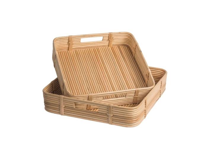 Lot de 2 plateaux carrés en rotin