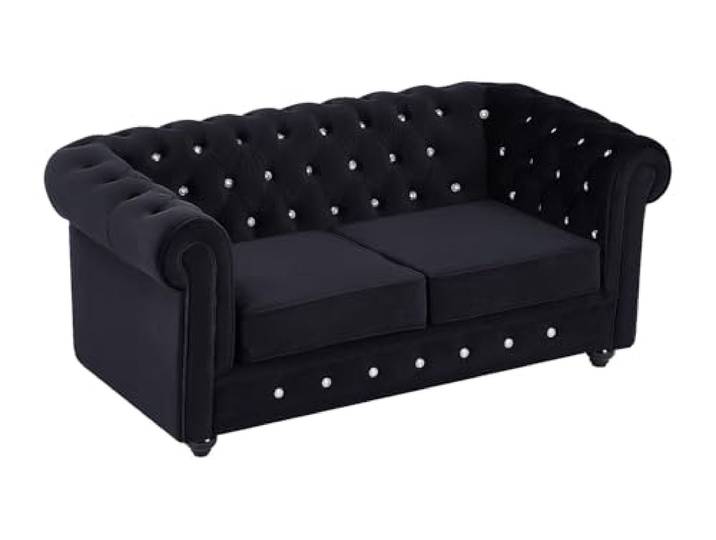 Sofa 2-Sitzer - Samt - Schwarz mit Knöpfen in Kristall-Optik - CHESTERFIELD