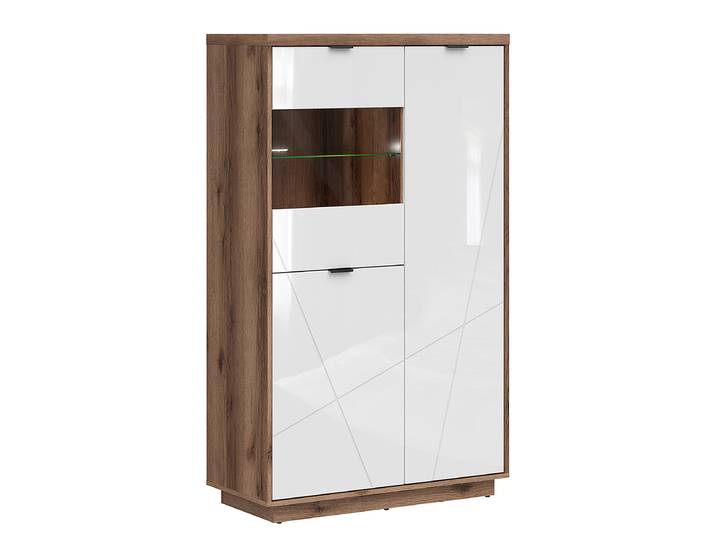 Buffet haut 94 x 157 x 42cm Marron/Imitation chêne foncé/Blanc brillant