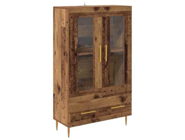 HGFDVCMR Highboard Altholz-Optik 69,5x31x115 cm Kommode Glastüren Vielseitiger Schrank für Wohnzimmer und Essbereich mit 2 Glastüren, 1 Schublade und stabilen Metallgriffen.