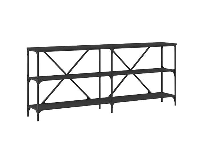 Konsolentisch Schwarz 180x30x75 cm mit Eisen-Holzrahmen Verstellbare Füße, Doppelstab, X-Stangen, feuchtigkeitsbeständig, stabile Konstruktion, Dekorplatte