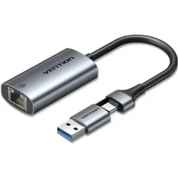 Vention USB-A + USB-C to Gigabit Ethernet Adapter 0.15m (USB-C), Netzwerk Adapter, Grau