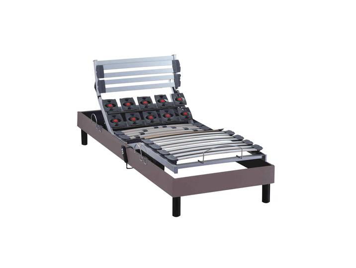 Sommier électrique de relaxation lattes + plots tissu taupe 80x200