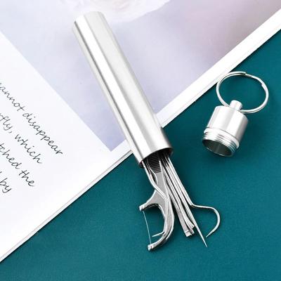 Inspire Select Stainless Steel Toothpick Set With Portable Holder Reusable Dental Cleaning Tools Travel Case Anti Slip Handle 7 Pcs